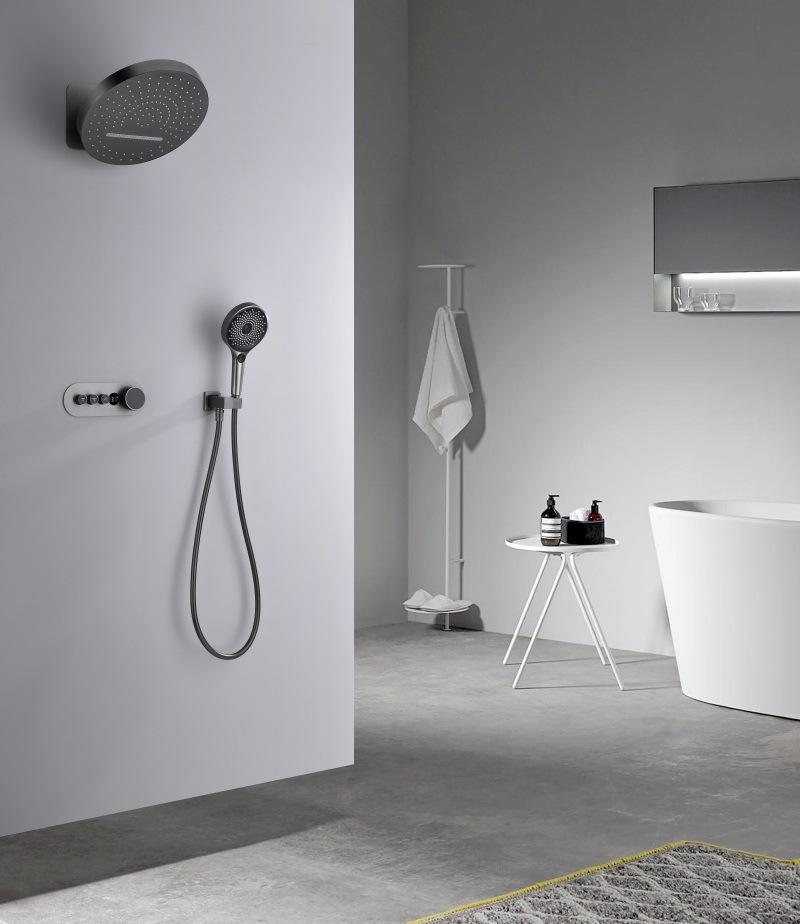 Bathroom Shower Faucet Set Brass Wall Mounted Thermostatic Rainfall style Shower Brush Gold /Gray Finished Three Functions