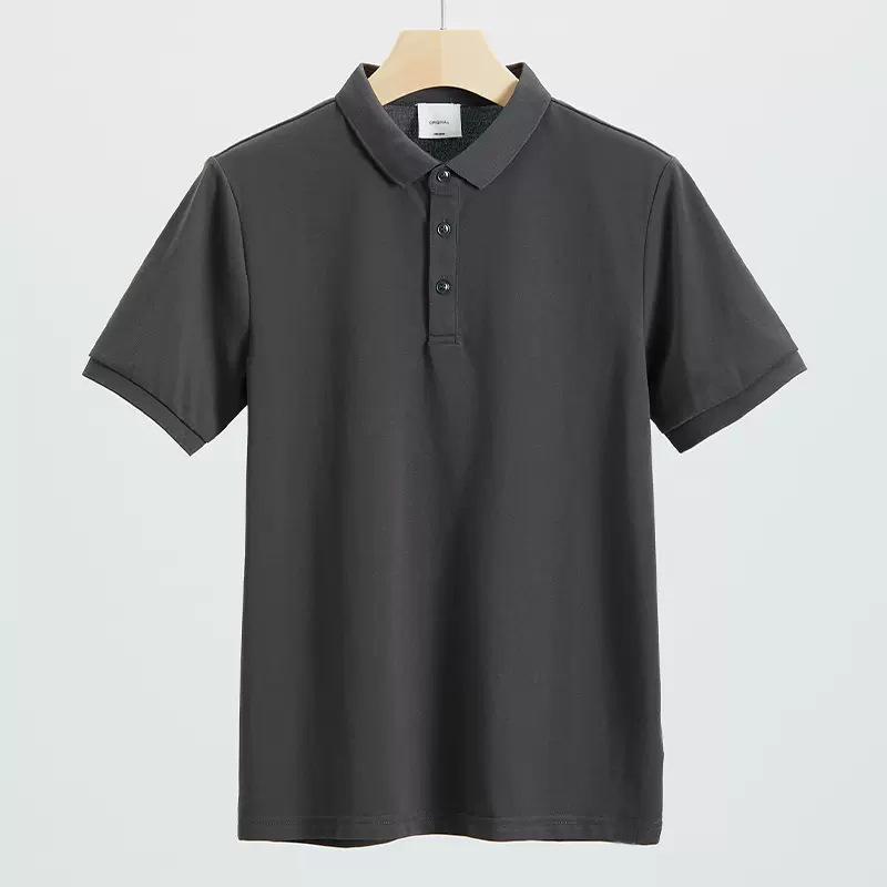 

Летняя мужская рубашка поло с короткими рукавами и лацканами - повседневная футболка узкого кроя в британском стиле L темно-серого