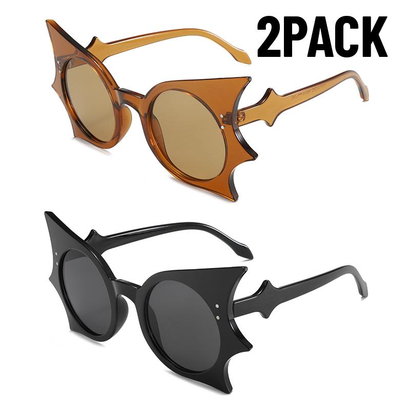 2PACK Unique Bat Shaped Sunglasses for Women Vintage Funny 90s Eyewear Fashion Novelty Goth Eyewear for Halloween Costume Party