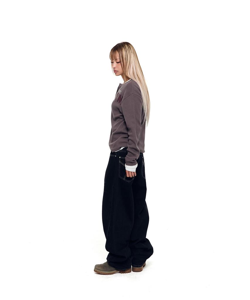 AAKAM Side Washed Button Denim Pants (Black)