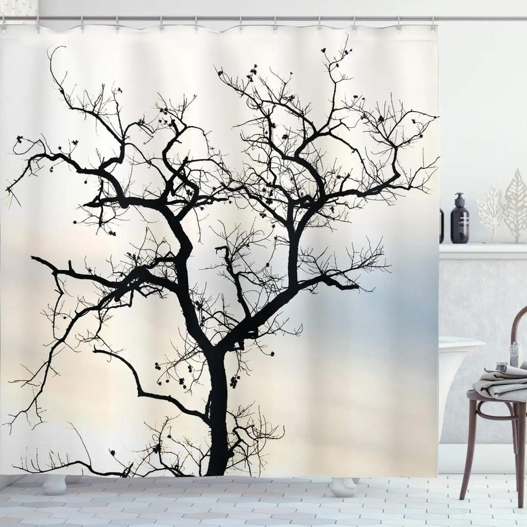Forest Moon Shower Curtain for Bathroom Dark Black Nature Gothic Tree Scenery Foggy Woodland Bath Curtain Bathroom Decor,Hooks