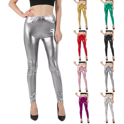 Γυναικείο γυαλιστερό ψηλόμεσο στενό κολάν μόδας ελαστική μέση Μικρά πόδια Παντελόνι εννέα τετάρτων