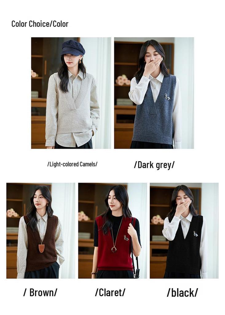 2025 A/W 100% Pure Wool Loose Fit Versatile V-Neck Knit Sweater Vest