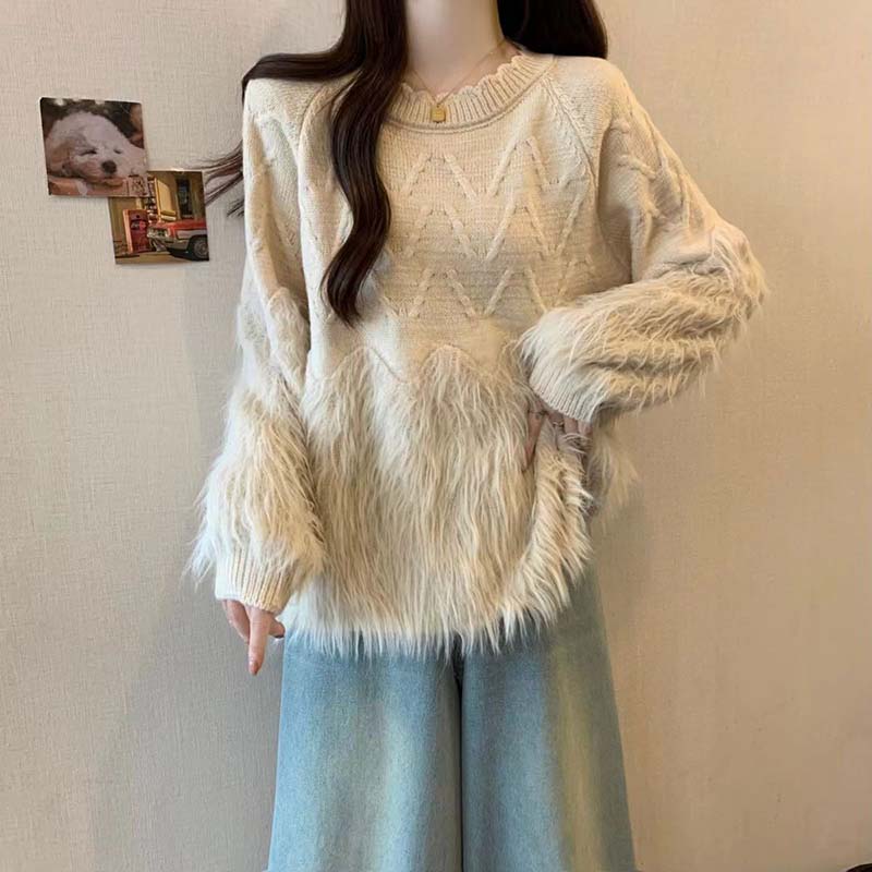 

Свитер для женщин Осень Зима Утепленный Теплый Вязаный Эластичный С длинным рукавом Топы XXXL бежевый