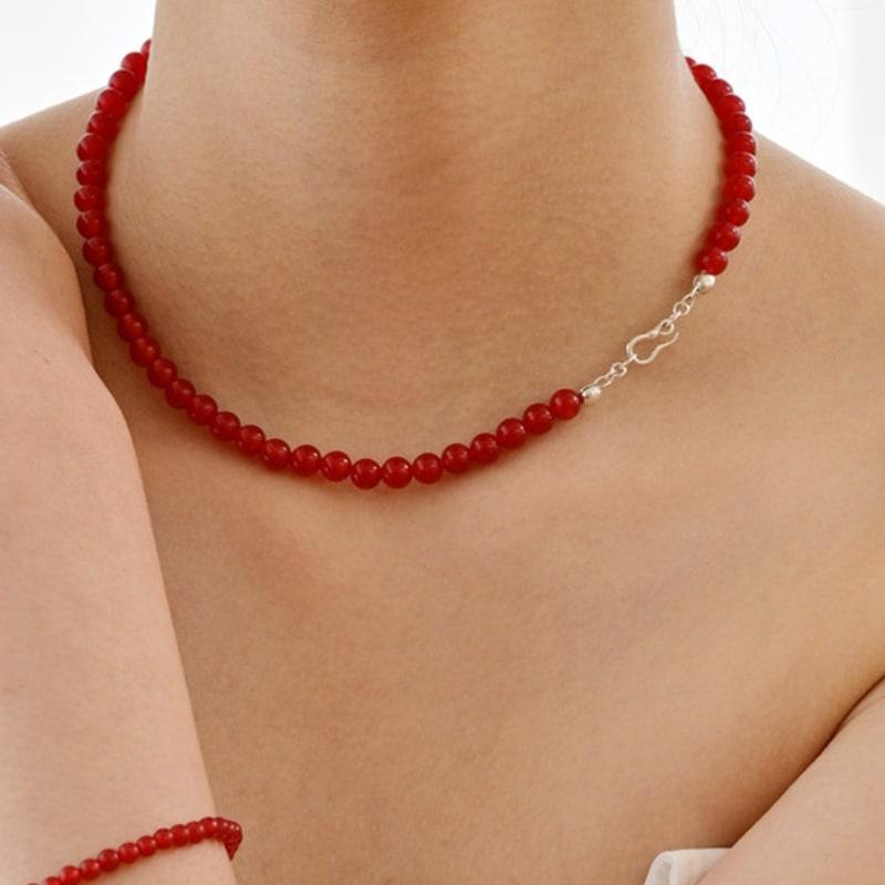 LAYERMOOD 24 Red Ball Hook Necklace-silver925