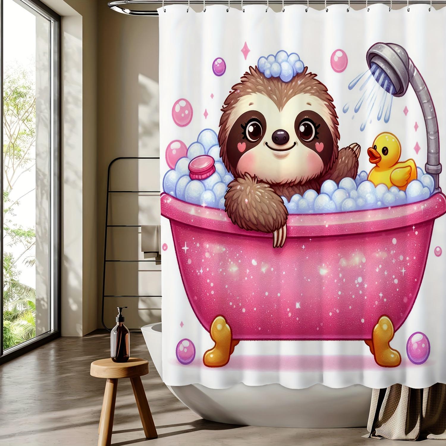 

Cute Sloth Cartoon Printed Shower Curtain - Reversible Polyester, Machine Washable, All-Season Knit Weave for Bathroom Decor W90xH180cm