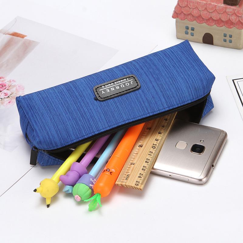 Creative Minimalist Striped Oxford Cloth Pencil Case - Plain Color Stationery for Elementary Students with Logo Print