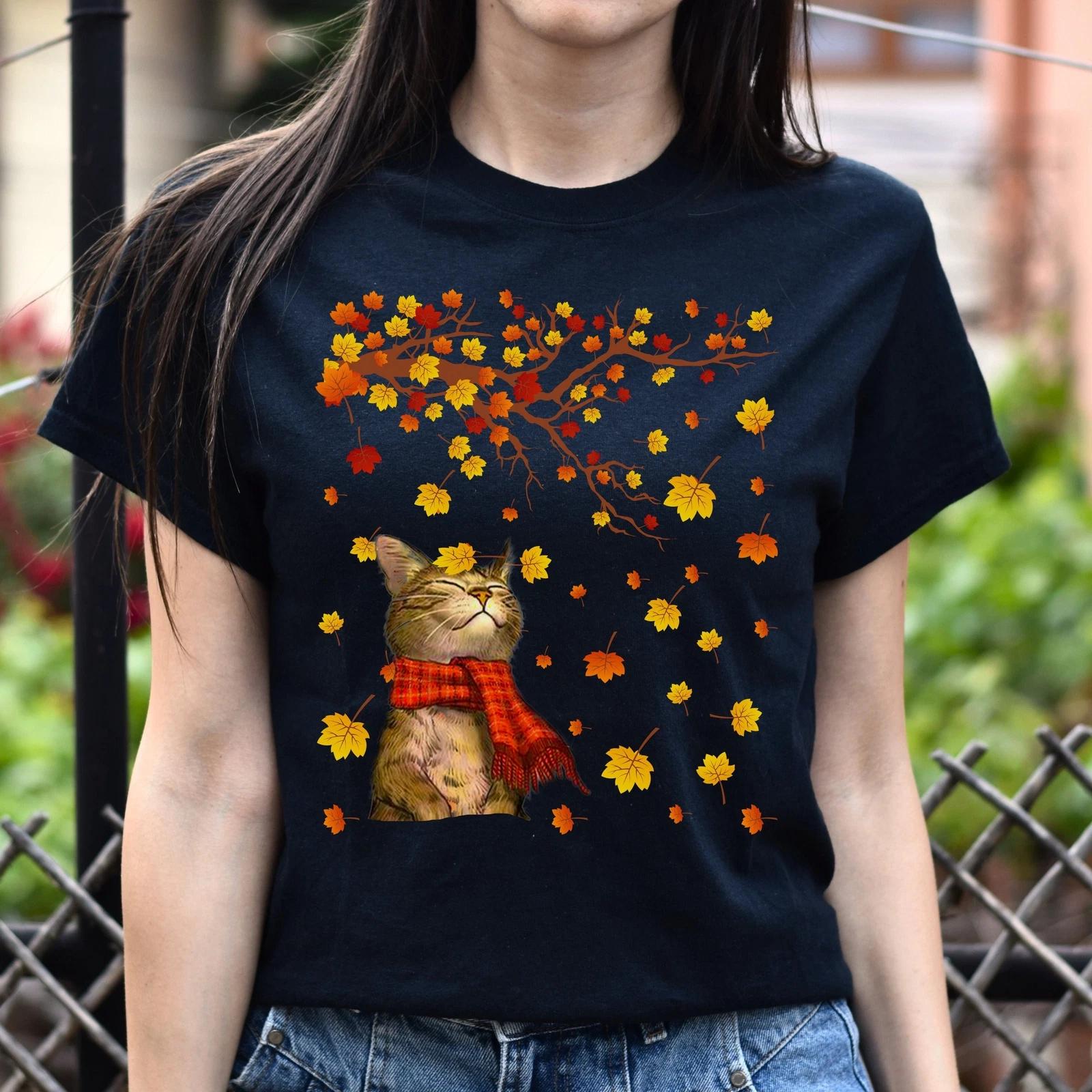 Cat autumn Unisex shirt cat fall tee Black Dark Heather 3XL