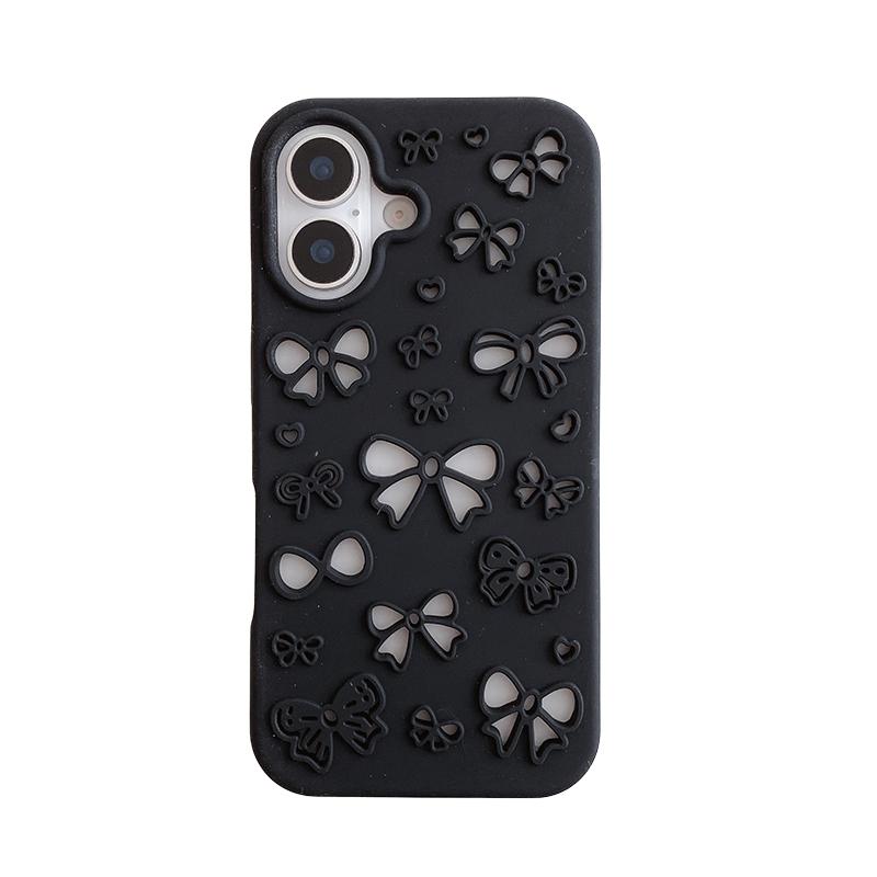 Cute 3D Pretty Bowknot Hollow-Out Soft Silicone Case For iPhone 13 14 15 16 17 Air Pro Max Phone Back Cover