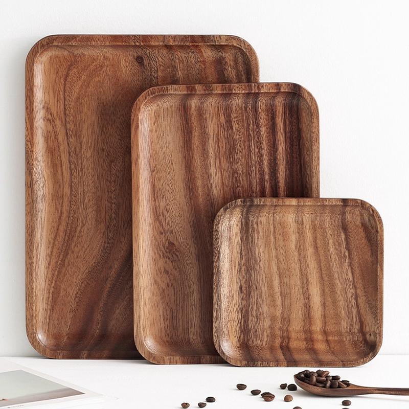 Japanese-style Acacia wood Tray Rectangular Wooden Tea Cup Tray Solid Wood Serving Platter Dessert Platter Coffee Storage Tray