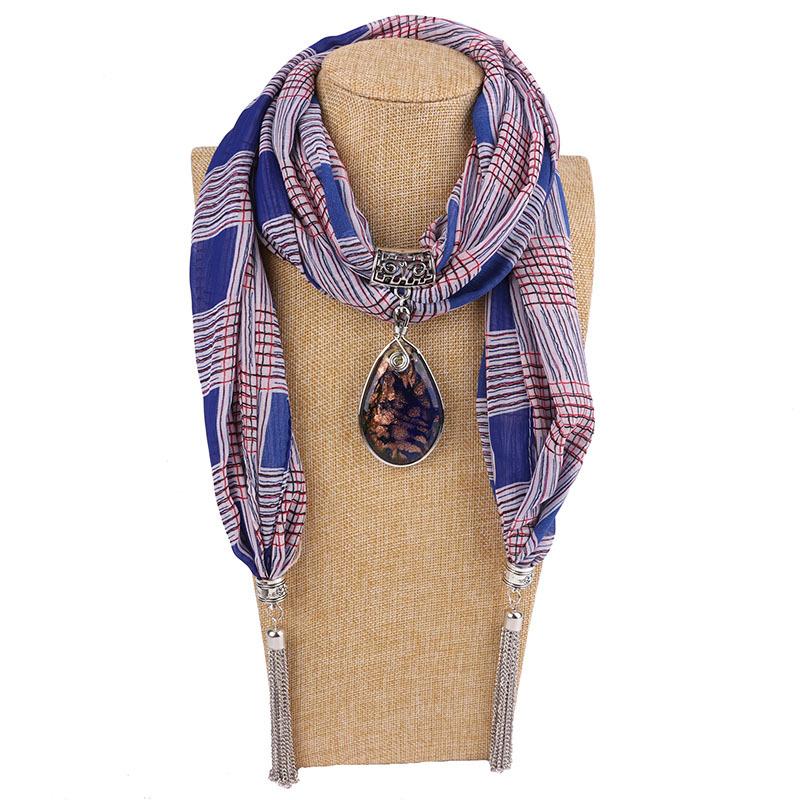 Böhmischer Baumwoll-Leinen-Schal mit Vintage-Anhänger & Quaste Damenmode Wickeltuch Schal