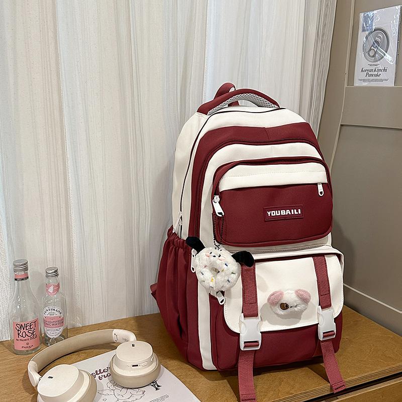 New High-value College Style, Fresh and Sweet Backpack, Contrasting Color Splicing Make-up Bag, Junior High School Student Backpack