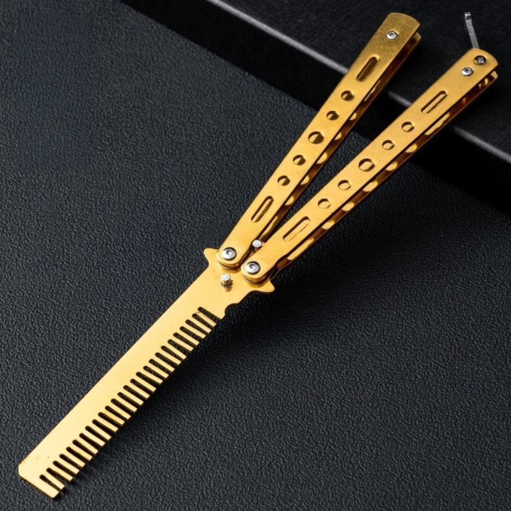 Foldable Butterfly Knife Comb with Buckle Styling Tool Comb New Beard Comb Photo Props