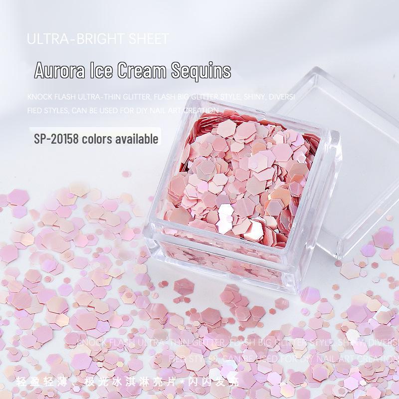 Dreamy Macaron Aurora Ice Cream Hexagonal Sequins: Colorful Dopamine Candy Nail Art Accessories