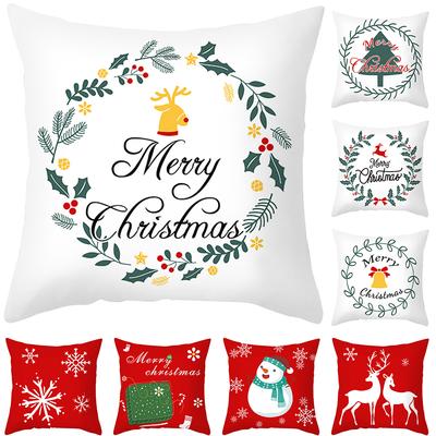 Happy New Year Christmas Gift Decorations Printed Cushion Cover Home Living Room Sofa Decoration Pillowcase 45x45cm