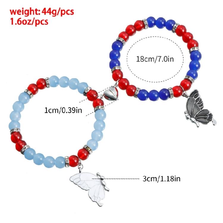 2Pieces Elegant Crystal Bead Bracelet Magnetic Clasp Handchain for Couples Adjustable Matching Wristbands Accessory