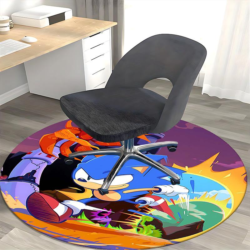 1pc Sonic the Hedgehog Round Carpet - Anime Design Chair Mat for Office, Home Decor, Living Room
