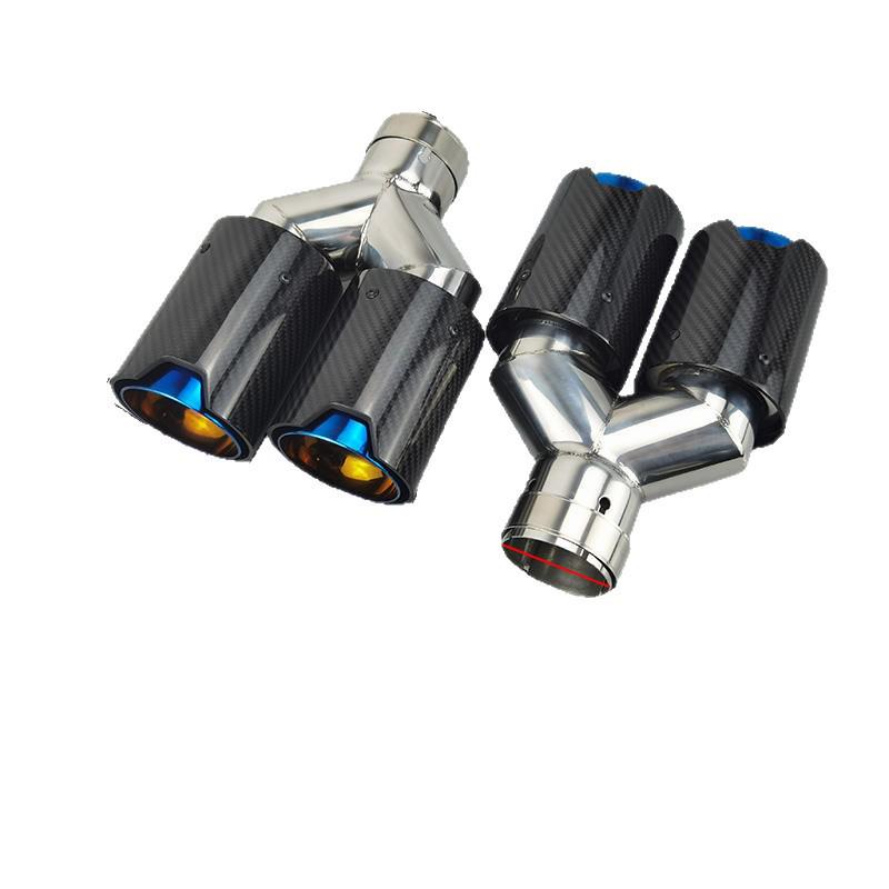 BMW Car Modification Carbon Fiber Dual/Quad Exhaust Pipe with M Logo - Y-Shaped Tailpipe