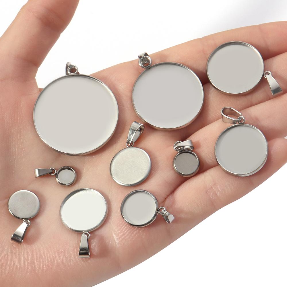 5-10Pcs High Quality Stainless Steel Cabochon Base Bezel For Jewelry Making Blank Tray Pendant Settings With Clasps DIY Necklace