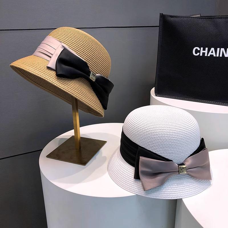 Top Hat Women's Summer Bow Temperament Sunscreen Straw Hat New Small Brim Straw Woven Beach Visor Sun Hat