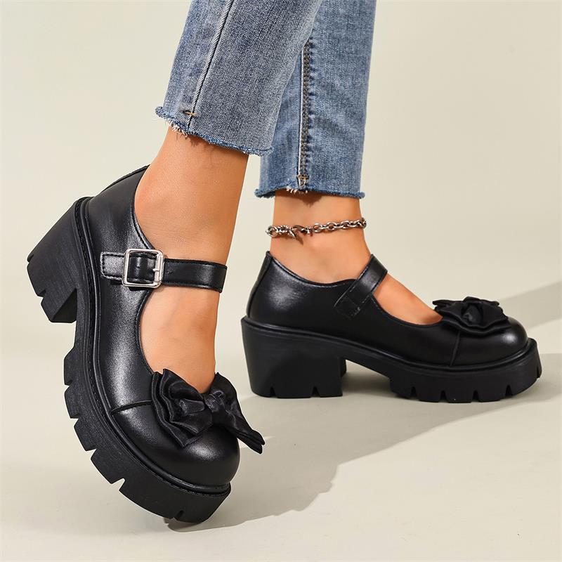 Black Velvet Bow Mary Jane Shoes, Thick-Soled Platform Lolita Shoes, Dark Sweet Cool Style Versatile Commuting Shoes 2026 new