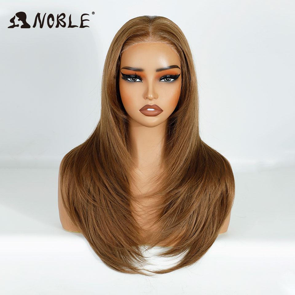 Elegantní syntetické paruky s krajkou vpředu pro ženy 13x3 Rovná krajková paruka Předvytrhaná vrstvená paruka Ombre blond hnědá bílá Cosplay paruka