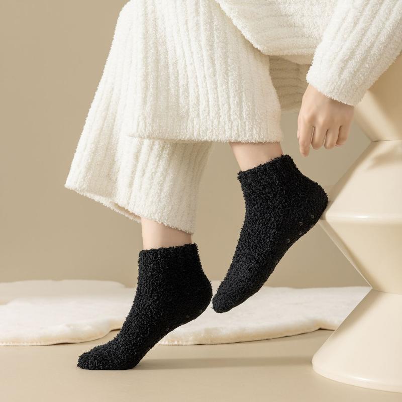 Autumn Winter Non-Slip Coral Floor Socks Carpet Sleep Slippers Indoor Home Short Sock Women Thick Warm Socks
