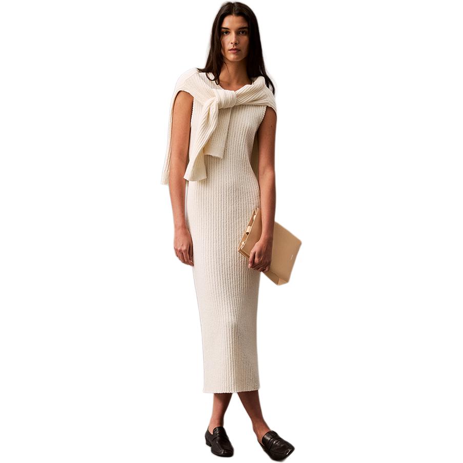 

Calvin Klein Ck Premium Ready-To-Wear Solid Color Round Neck Pullover Comfortable Sleeveless Dress Women Dresses Milk-White 40WL303 S
