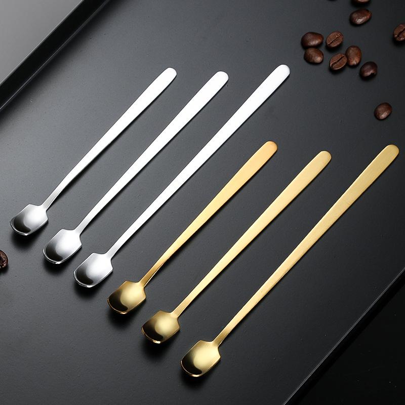 

Stainless Steel Square Head Spoons Coffee Spoon Long Handle Teaspoon Medicine Spoon Smoothie Honey Spoons Mug Glass Gift Spoon