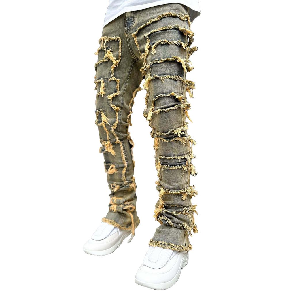 Men's Casual Mid-Rise Washed Trousers Retro Straight Slim Fashion Jeans