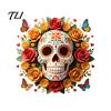 Reusable Floral Skull Stickers Day of The Dead Flower Static Sticker, Colorful Mexican Glass Sugar Halloween Decal, Waterproof PVC Removable Cling for