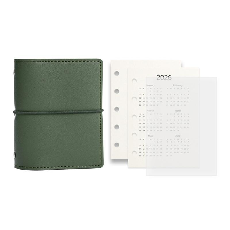 Nachfüllbares 5-Loch-Notizbuch mit 50 Blatt Nachfüllpapier 12,3x9,8CM Leder 5 Ringe Binderhüllen mit Innentasche