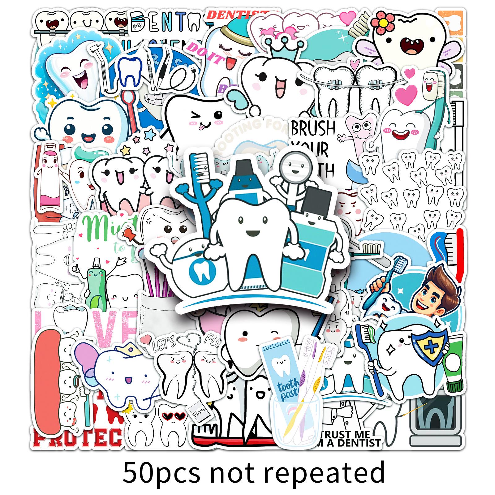 

50 Cartoon Tooth Stickers: Decorative Colorful Stationery for Bullet Journals & Guitars