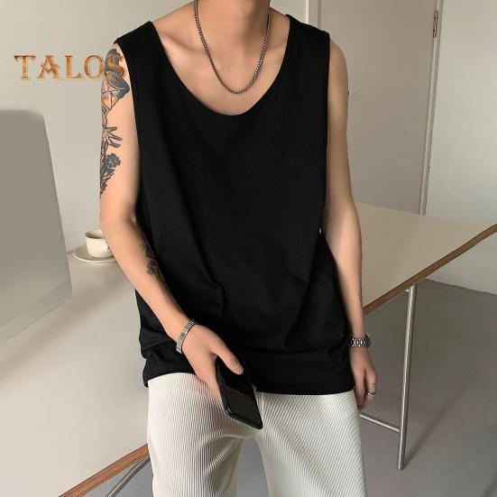 Men Vest Sleeveless Round Neck Solid Color Vest Loose Fit Casual Sport Tank Tops Streetwear Daily Wear