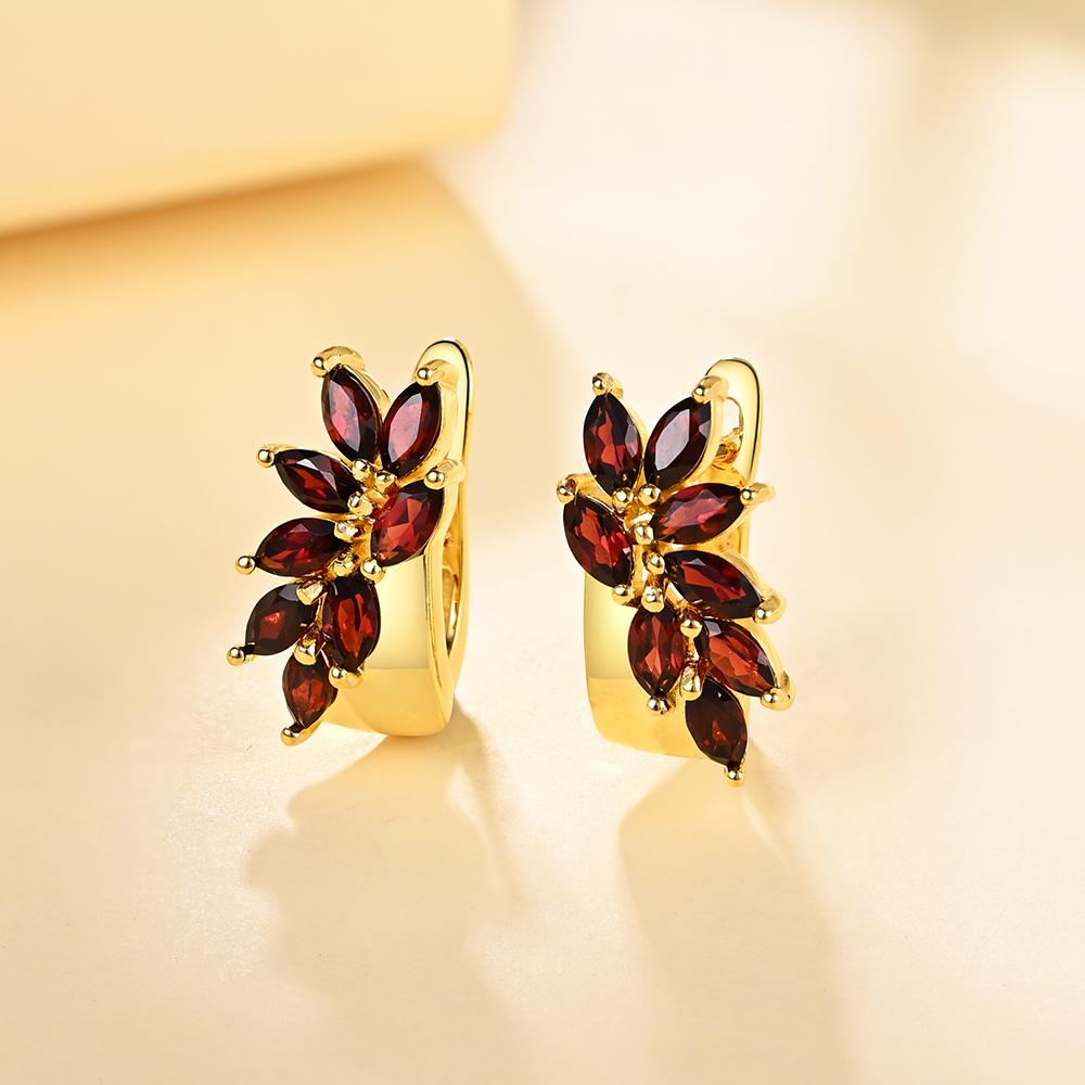 Nya mönster Smyckesset med naturlig röd granat ädelstensring örhänge 925 sterling silver 18k guldplätering fina smycken för kvinnor