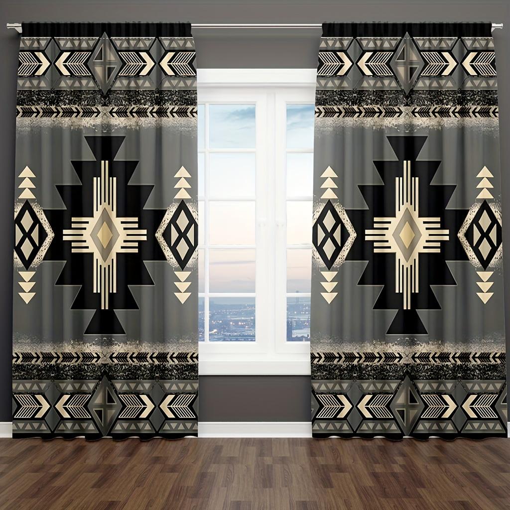 

2 шт. Изысканные винтажные геометрические декоративные шторы в стиле бохо для спальни, гостиной, кухни, столовой, домашнего декора W50H60(CM)x2PCS&Hook
