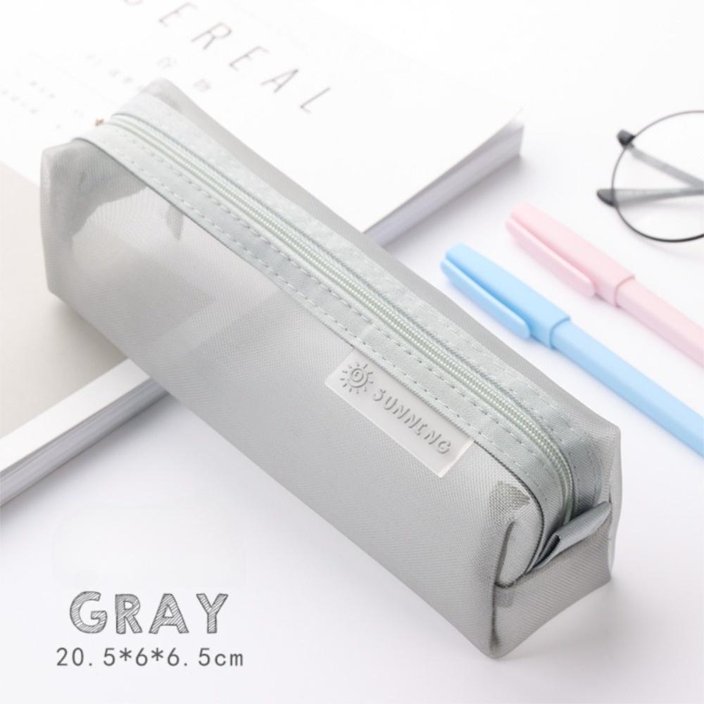 

Multicolor Pencil Pouch Translucent Stationery Bag Portable Mesh Pencil Bag Student серый