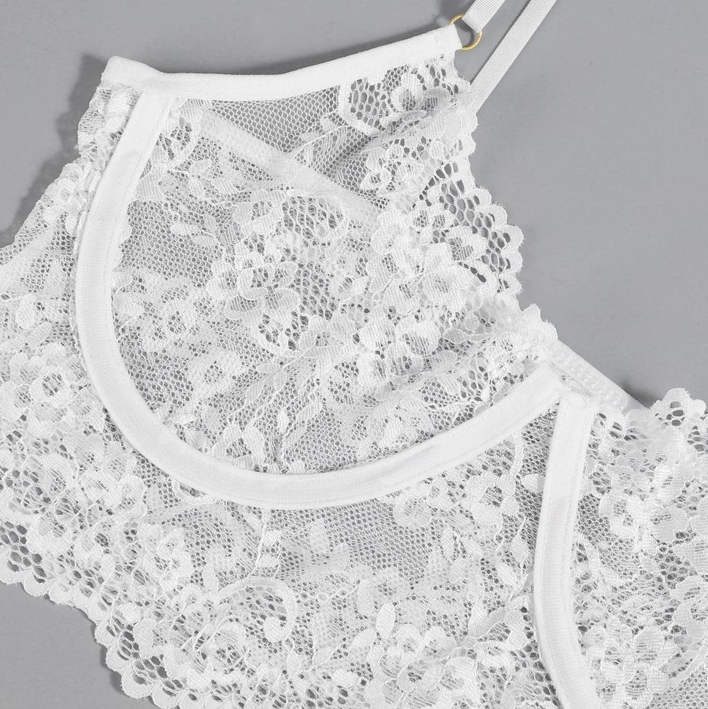 Porn Women Sexy Lingerie Lace Underwear Halter Bodysuit Garter Intimate Erotic Babydolls Sex Costumes Bra Set