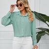Women's Fashion Casual Spring Autumn Solid Color Print Long Sleeve POLO Neck Blouses & Shirts