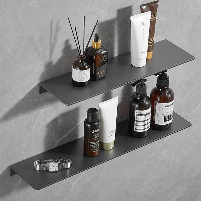 Gunmetal Gray Wall-Mounted Bathroom Storage Rack - Double Layer, No-Drill Shelves
