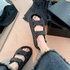 Fashion Famous Designer Double band jeans sandals women polka dot denim thick platform sandalias mujer flat canvas buckle sandales 2025