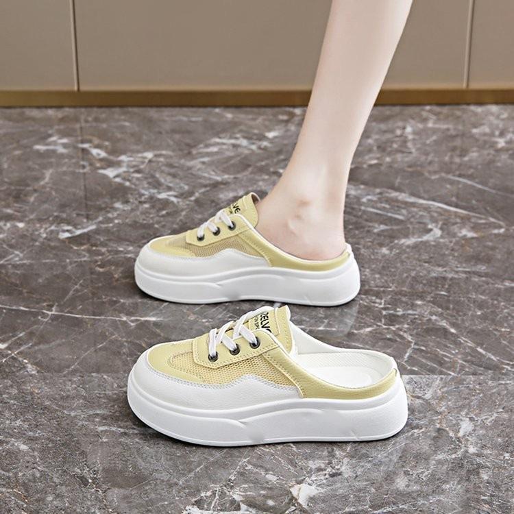 

Сетчатые полузакрытые маленькие белые туфли для женской летней носки 2025 лето новая обувь без каблука дышащая ленивая обувь с сандалиями на одной педали 40 жёлтый