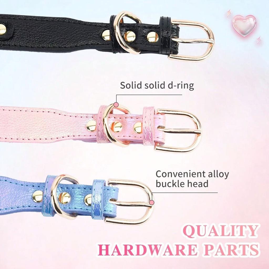 1Pc PU Leather Delicate Pet Dog Collar, High-Quality Leather Fabric And Alloy Fittings. Beautiful Gemstone Decoration.8-15''Neck