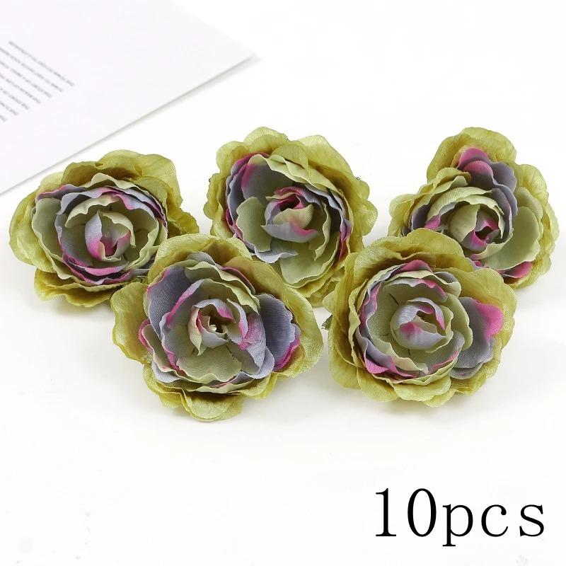 Green Rose Artificial Flowers Heads Silk Fake Flower for Home Room Decor Marriage Wedding Decora DIY Craft Wreath Gift Accessory