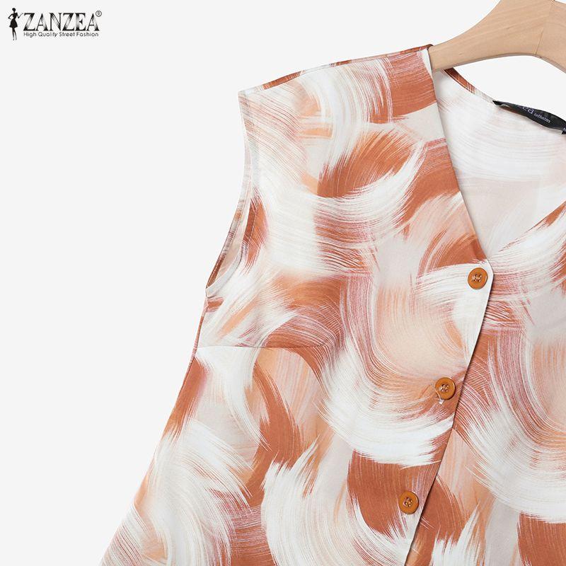 ZANZEA Women Short Sleeve Print Blouse and Long Pants Casual Two Piece Sets