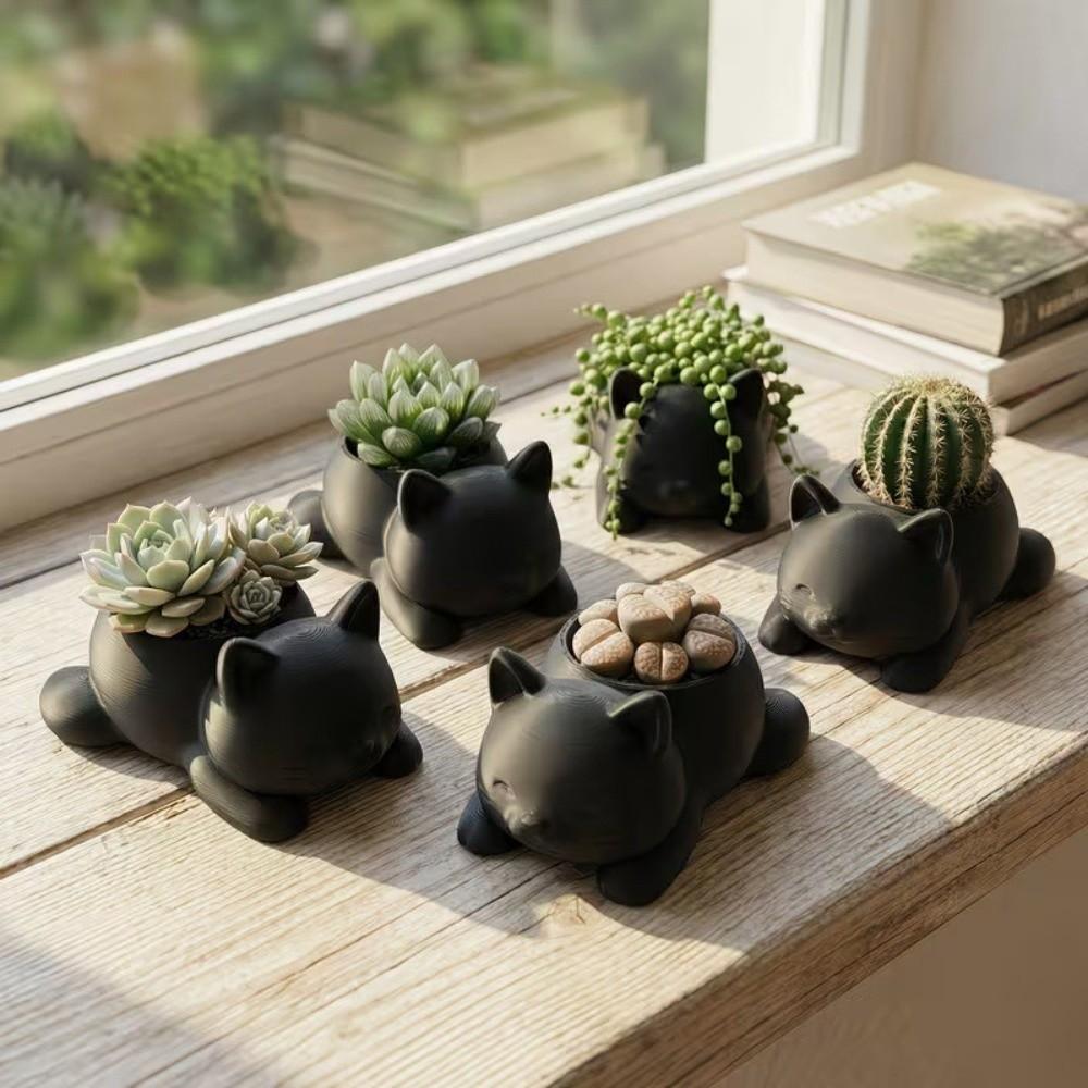 3D Printed Cat Flower Pot Cute Ornaments Cat-shaped Storage Box Multi-functional Decoration Animal Shaped Desktop Planter Office