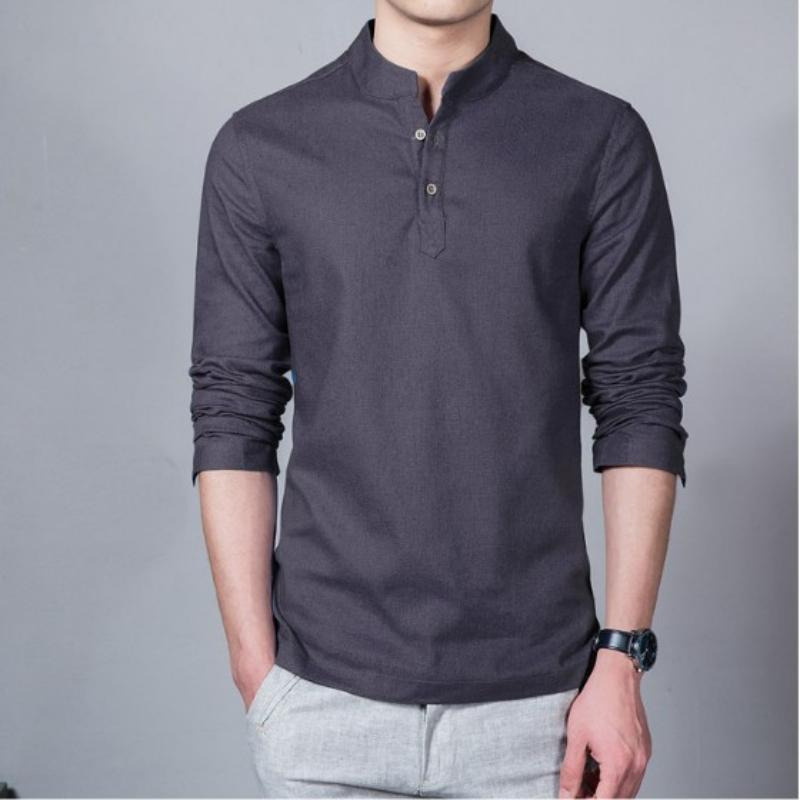 Men's Shirt Simple Long-sleeved Bottoming Shirt Large Size Men's Cotton and Linen Shirt Casual Top