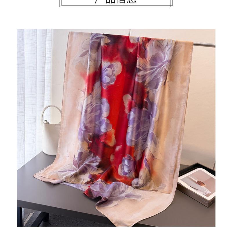 Spring and Summer Thin Printing Simulation Silk Brocade Sunscreen Contrasting Flower Silk Scarf Long Scarf Shawl Versatile Headscarf Scarf