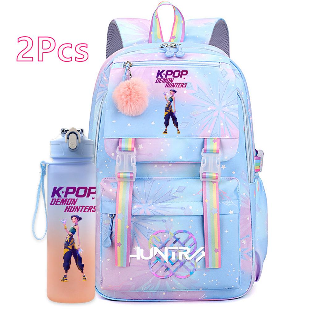 2 ks/sada Roztomilý Anime Kpop Potištěný Batoh s 750ml Lahví na Vodu Cestovní Taška s Velkou Kapacitou pro Dívku Teenagera Chlapce Školní Taška Dětský Dárek Mochila