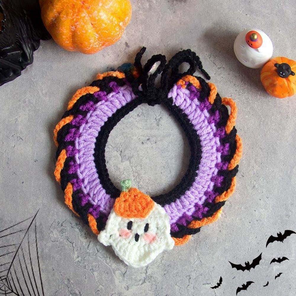 Clothes Halloween Cat Headgear Pumpkin Cat Woven Hat Bib Halloween Pets Costumes  Pet Accessories
